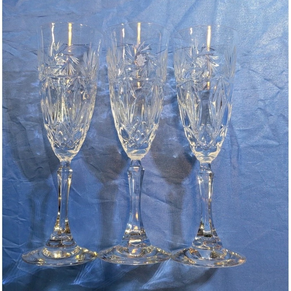 Elegant Vintage Cut Crystal Champagne Flutes Set of 3 Vintage Beautiful